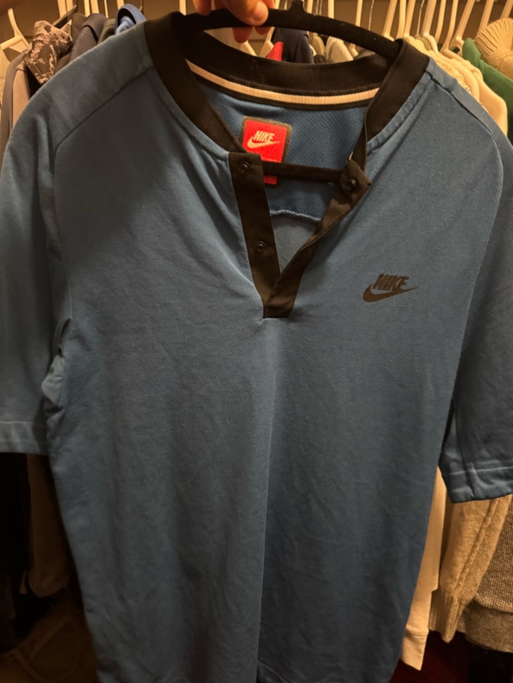 Nike Men’s Blue Short-Sleeve Henley with Black Trim